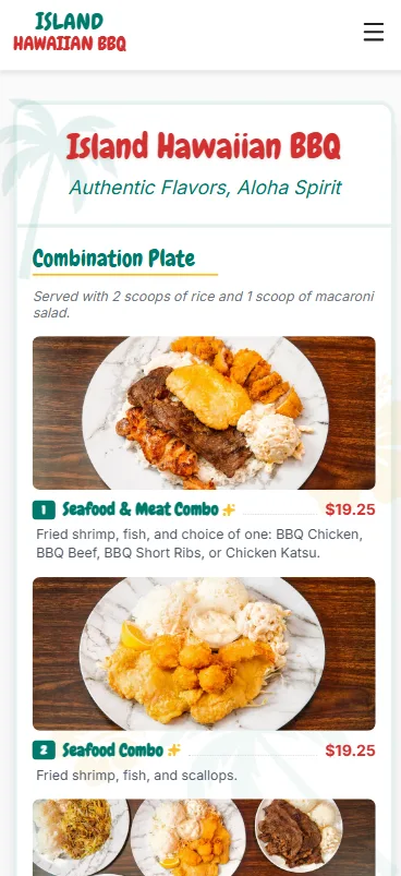 Island Hawaiian BBQ Menu Concept