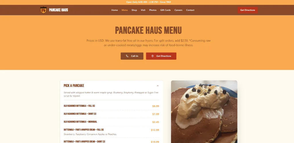 Pancake Haus Website Preview