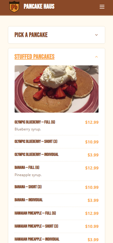 Pancake Haus Menu Example